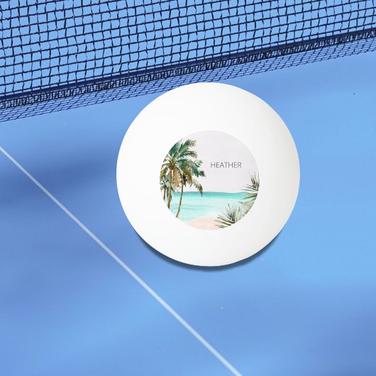 Monogrammed tropische palmboom Blauw strand Pingpongbal