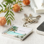 Monogrammed tropische palmboom Blauw strand Sleutelhanger (Zijkant)