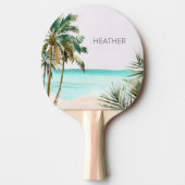 Monogrammed tropische palmboom Blauw strand Tafeltennisbatje (Voorkant)
