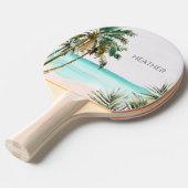 Monogrammed tropische palmboom Blauw strand Tafeltennisbatje (Voorkant Gekanteld)
