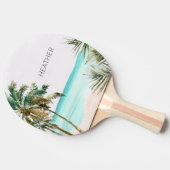 Monogrammed tropische palmboom Blauw strand Tafeltennisbatje (Zijkant)