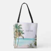 Monogrammed tropische palmboom Blauw strand Tote Bag (Achterkant)