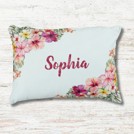 Monogrammed Tropische Roze Bloemen Floral Botanica Accent Kussen