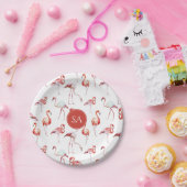 Monogrammed Tropische Roze Flamingo Waterverf Papieren Bordje (Feest)