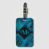 Monogrammed Turquoise Black Palm Bagagelabel (Voorkant (verticaal))