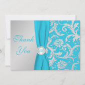 Monogrammed Turquoise, Zilver Dank u kaart (Voorkant)