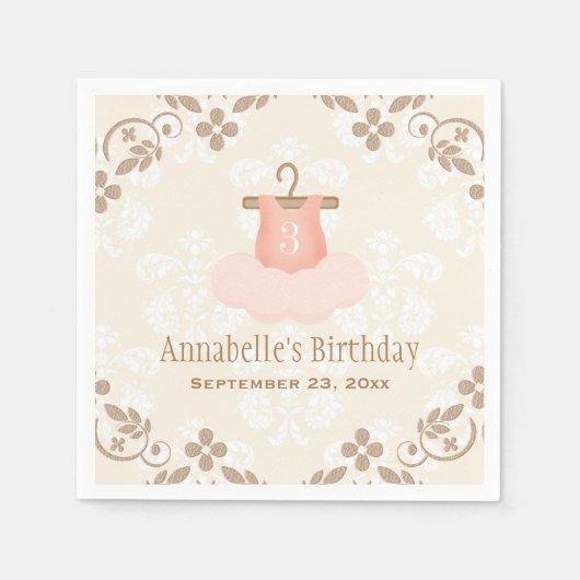 Monogrammed Tutu Ballet Thema Verjaardag Servetten (Voorkant)