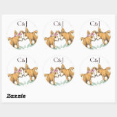 Monogrammed Twee Corgi Honden Bruiloft Ronde Sticker (Vel)