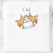 Monogrammed Twee Corgi Honden Bruiloft Ronde Sticker (Tas)