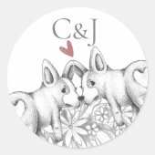 Monogrammed Twee Corgi Honden Bruiloft Ronde Sticker (Voorkant)