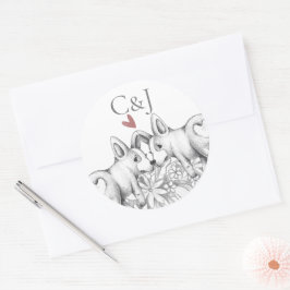Monogrammed Twee Corgi Honden Bruiloft Ronde Sticker