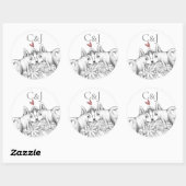 Monogrammed Twee Corgi Honden Bruiloft Ronde Sticker (Vel)