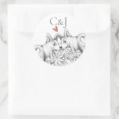 Monogrammed Twee Corgi Honden Bruiloft Ronde Sticker (Tas)