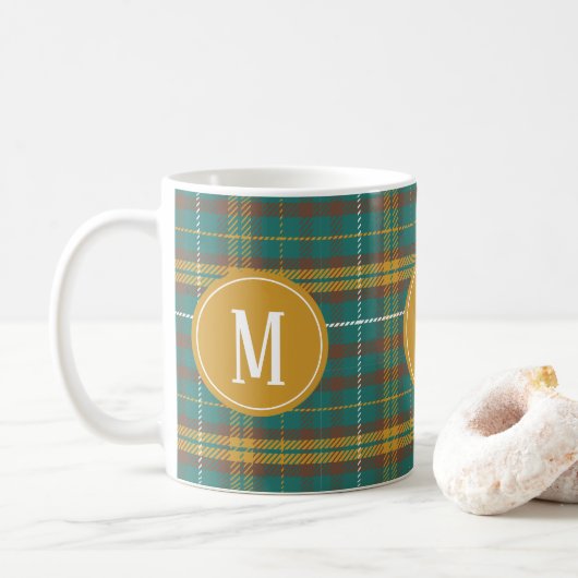 Monogrammed Twill Pset Scottish Pattern Koffiemok (Met donut)