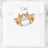 Monogrammed Two Grooms Corgi Dogs Wedding Ronde Sticker (Tas)