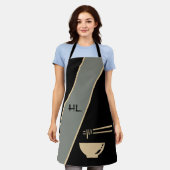 Monogrammed Unieke zwarte Aziatische Schort met st (Gedragen)