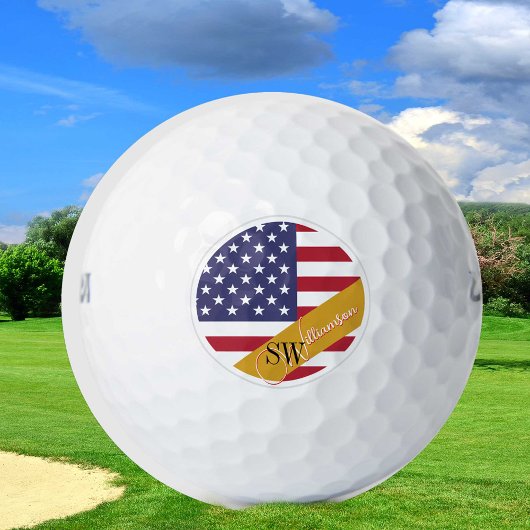 Monogrammed USA Golf & American Flag / Golden Golfballen