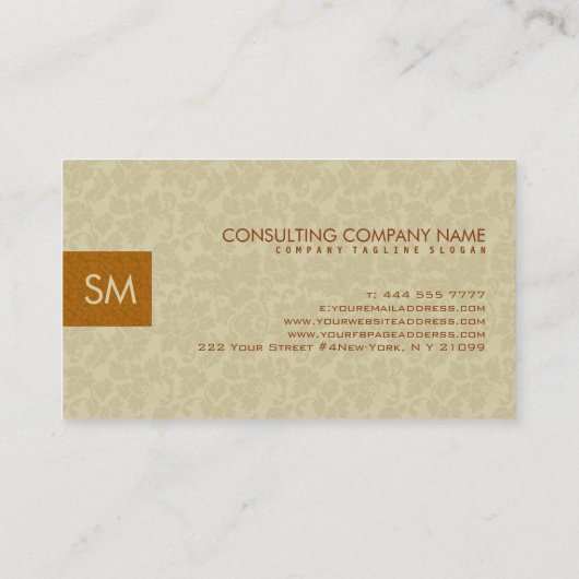 Monogrammed Vette Moderne Beige & Bruine Damasks Visitekaartje (Achterkant)
