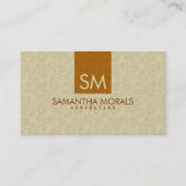 Monogrammed Vette Moderne Beige & Bruine Damasks Visitekaartje (Voorkant)