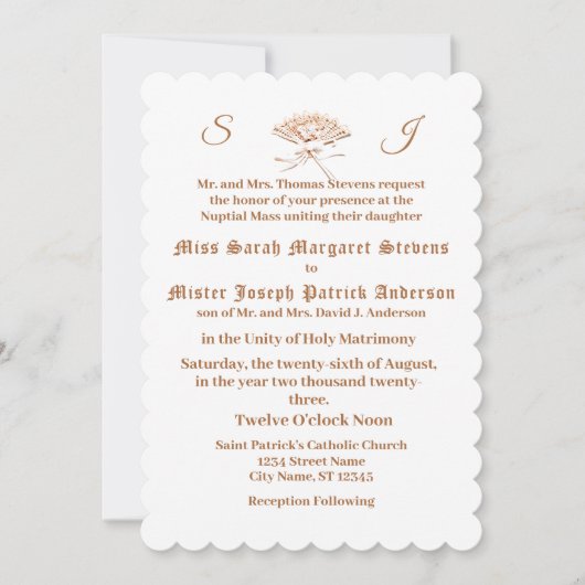 Monogrammed Victoriaans Fan Invitation Kaart (Voorkant)