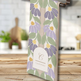 Monogrammed Vintage Purple Floral Kitchen Towel Theedoek