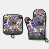 Monogrammed Violet Flowers bloemenpatroon Ovenwant & Pannenlap Set (Voorkant)