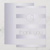 Monogrammed Violet Silvery Shimmer Stripes Bedankkaart (Voorkant / Achterkant)