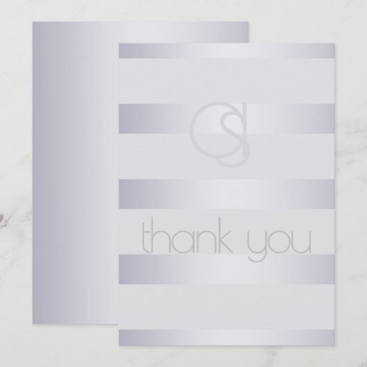 Monogrammed Violet Silvery Shimmer Stripes Bedankkaart (Voorkant / Achterkant)