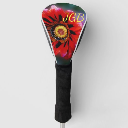Monogrammed Vivid Red Flower Gazania Driver Putter Golfheadcover (Voorkant)