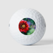 Monogrammed Vivid Red Flower Gazania Floral Golfballen (Voorkant)
