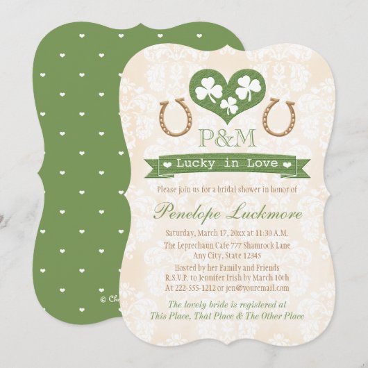 Monogrammed Vrijgezellenfeest van Shamrock en Hoef Kaart (Voorkant / Achterkant)