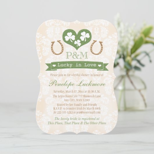 Monogrammed Vrijgezellenfeest van Shamrock en Hoef Kaart (Staand voorkant)