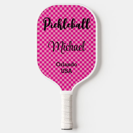 Monogrammed warme roze en roze controles pickleball paddle (Voorkant)