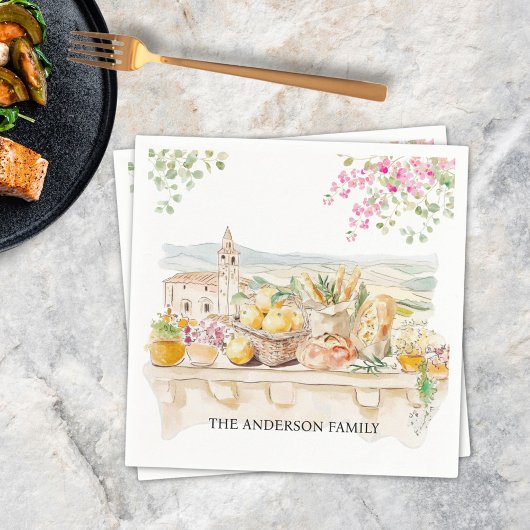 Monogrammed Watercolor Tuscany Mediterranean Italy Servet