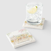 Monogrammed Watercolor Tuscany Mediterranean Italy Stenen Onderzetter (Zijkant)