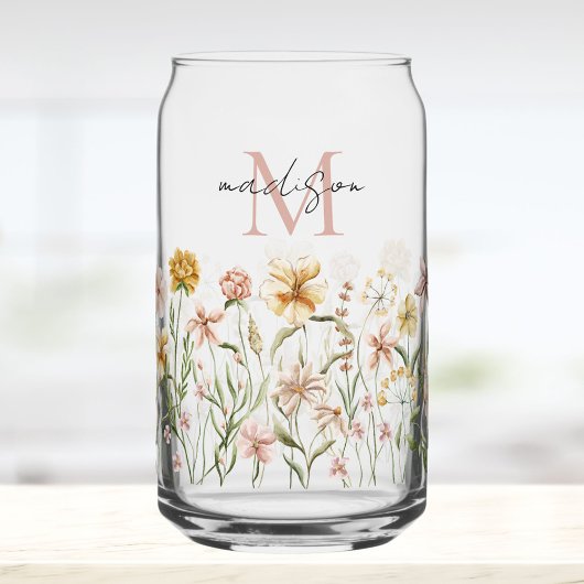 Monogrammed Watercolor Wildflower Meadow Floral Blikvorm Glas