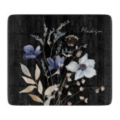Monogrammed  Waterverf Blauwe Wildflower Snijplank (Voorkant)