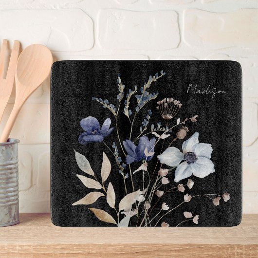 Monogrammed  Waterverf Blauwe Wildflower Snijplank