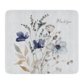 Monogrammed  Waterverf Blauwe Wildflower Snijplank (Voorkant)