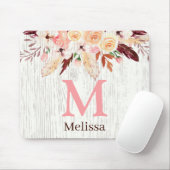 Monogrammed Waterverf Bloemen op Rustiek Wit Hout Muismat (Met muis)