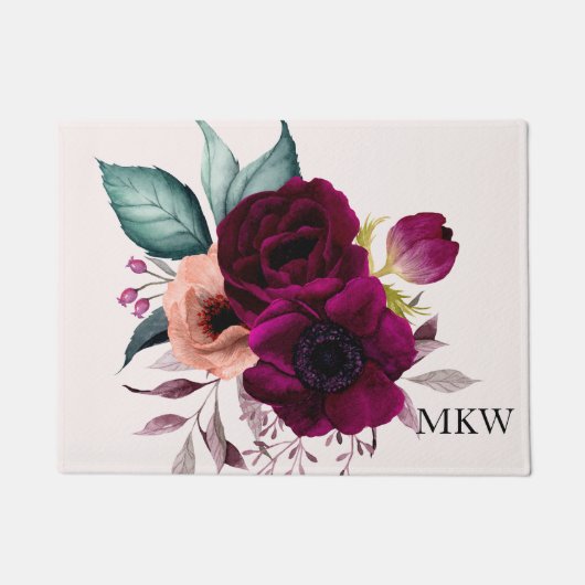 Monogrammed Waterverf Boho Paarse Bloem Bloemen Deurmat (Voorkant)