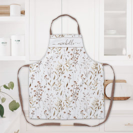 Monogrammed Waterverf Bruine Wildflowers Bladeren Schort