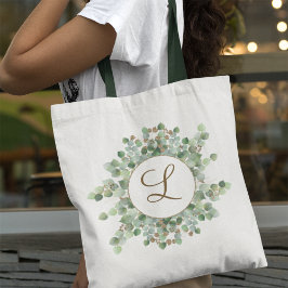 Monogrammed Waterverf Eucalyptus Greenery  Tote Bag