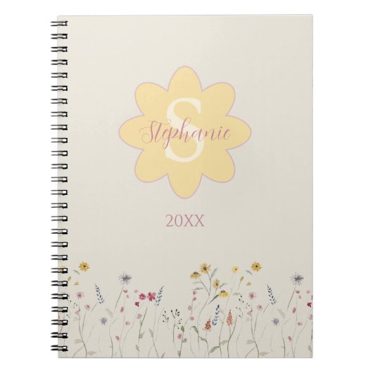 Monogrammed Waterverf Floral Notitieboek (Voorkant)