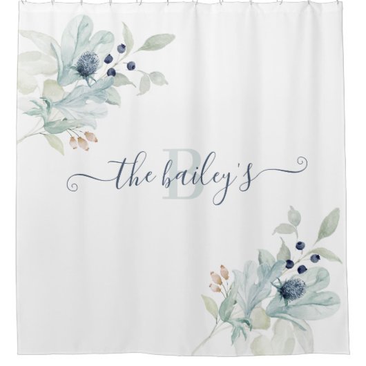 Monogrammed Waterverf Floral Shower Curtain Douchegordijn (Voorkant)