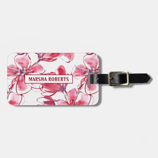 Monogrammed Waterverf Flowers Bagagelabel (Voorkant horizontaal)