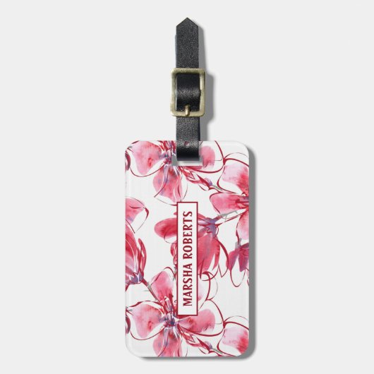 Monogrammed Waterverf Flowers Bagagelabel (Voorkant verticaal)