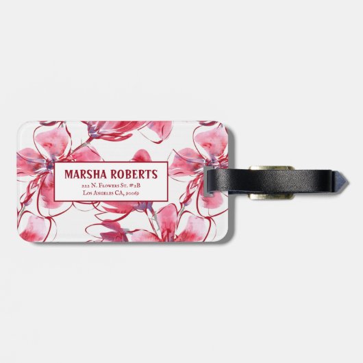 Monogrammed Waterverf Flowers Bagagelabel (Achterkant horizontaal)