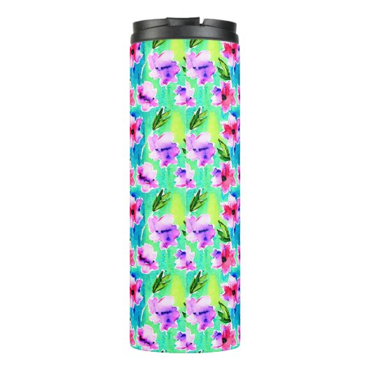 Monogrammed Waterverf Flowers Thermosbeker (Achterkant)