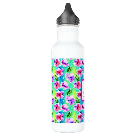 Monogrammed Waterverf Flowers Waterfles (Links)